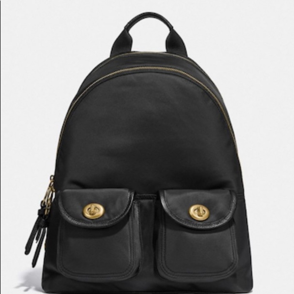 COACH NWT Cargo Carrie Backpack With Vintage Rose Print Interior WITH Dust Cover
